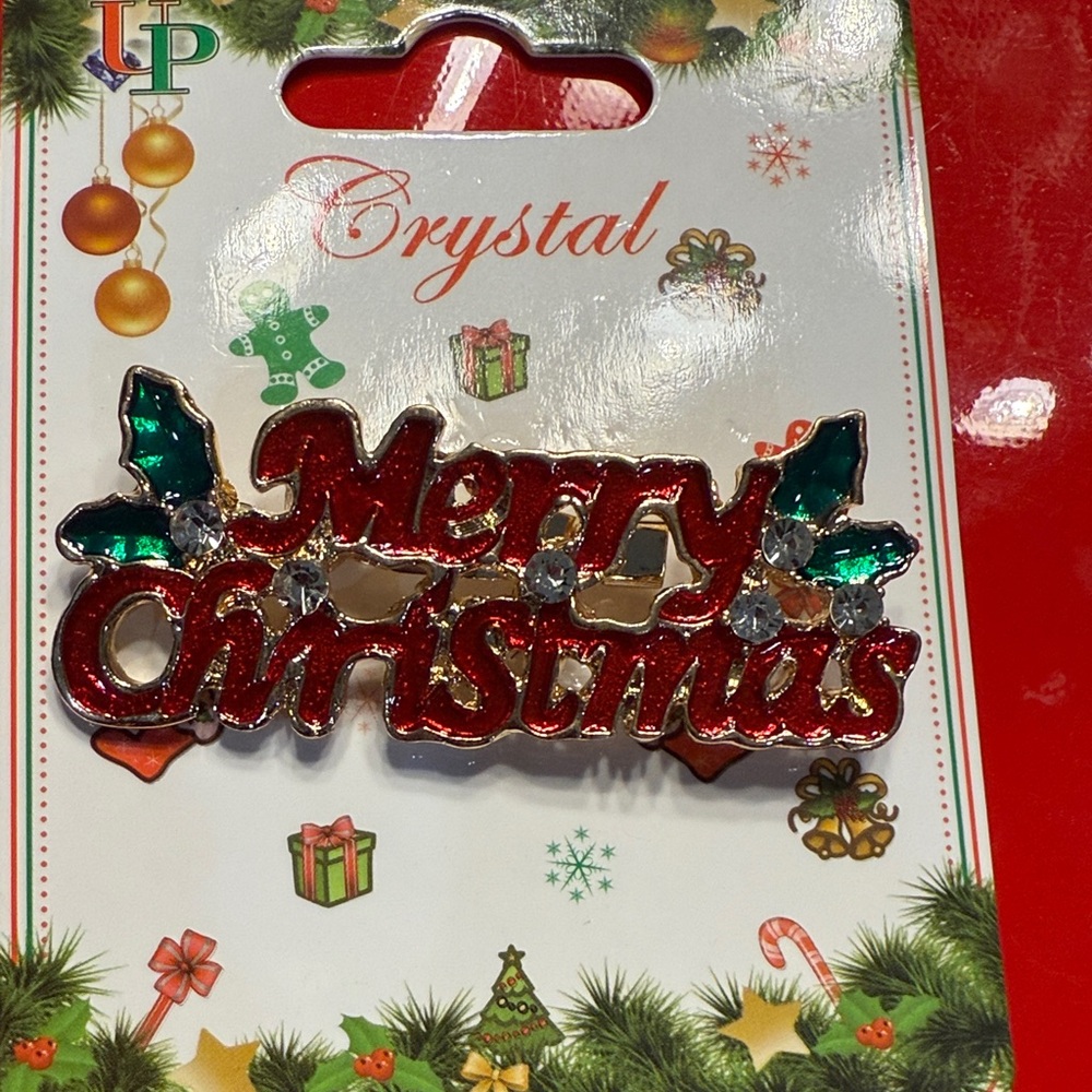 NWT! Merry Christmas Brooch with Crystal Accents